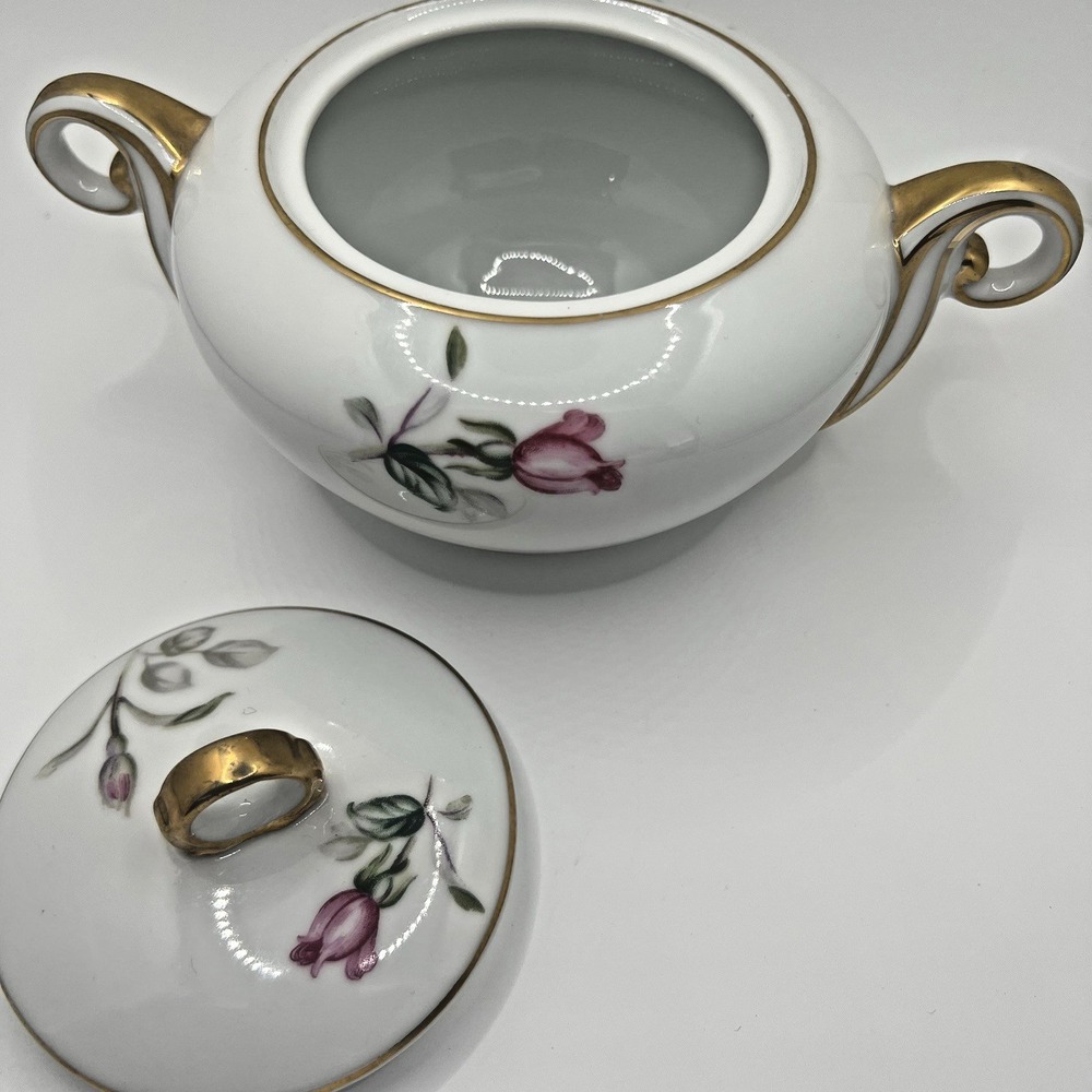 Wentworth China Cameo Rose Creamer and Covered Sugar Bowl Eterna Shape Gold Trim - Picture 7 of 16